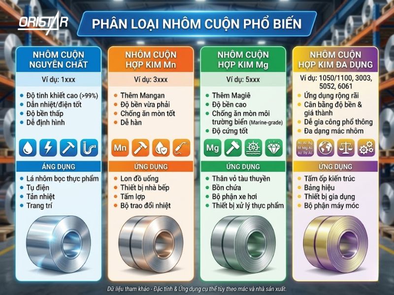 Phân loại nhôm cuộn phổ biến
